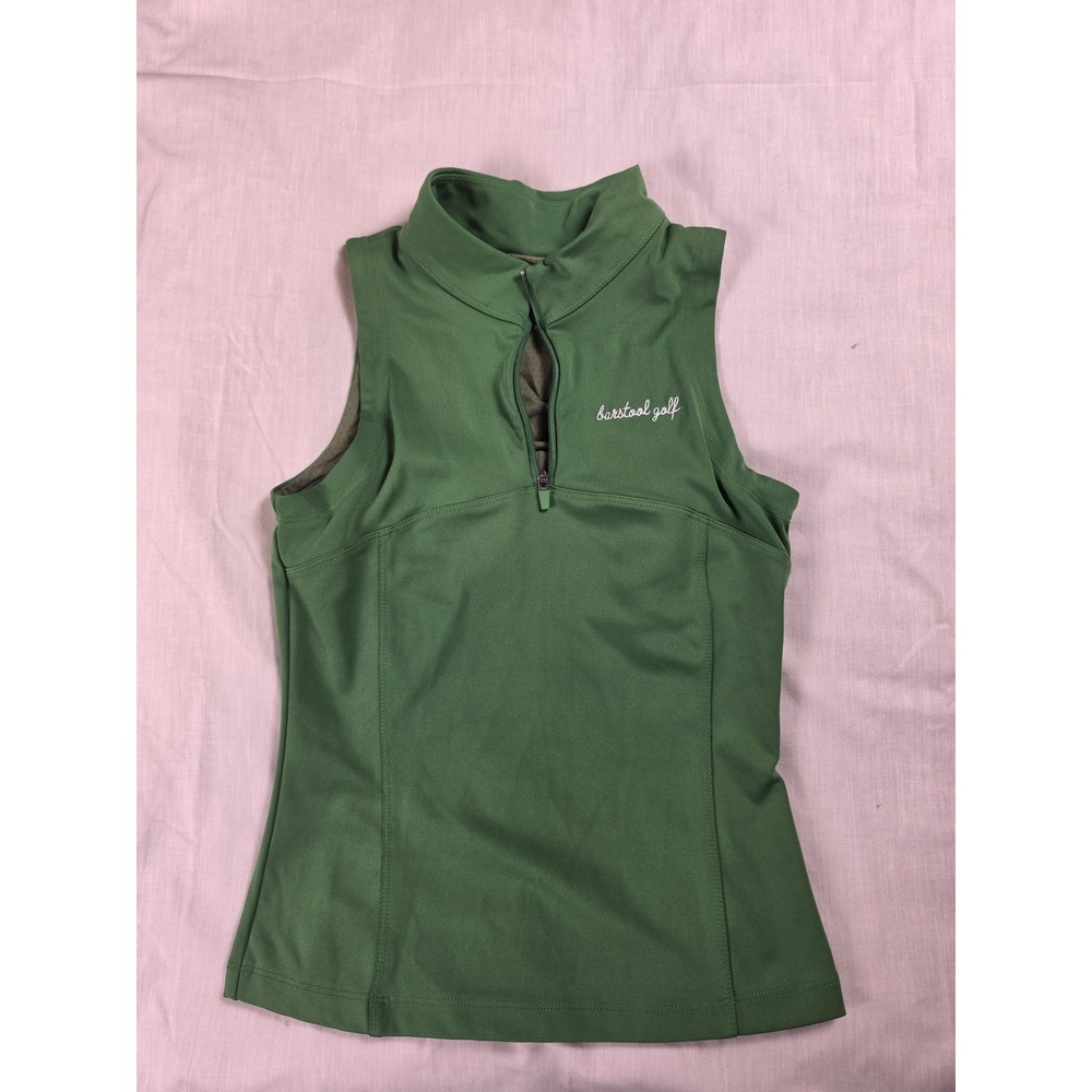 Barstool Golf Polo Shirt Womens XS Green Sleeveless 1/4 Zip Mock Neck Golf Top
